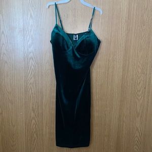 Velvet green dress, breast outlined in rhinestones